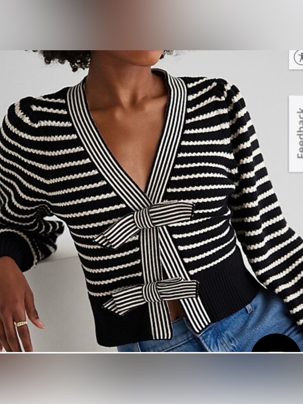 Express Striped Knit Bow-Front Sweater Cardigan - Black & White Size Medium NWT